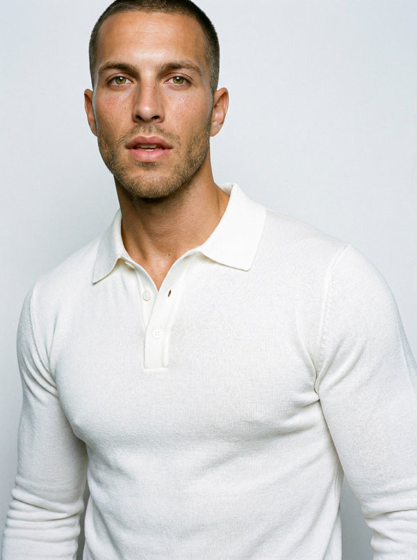 LONG SLEEVE KNITTED POLO | WHITE