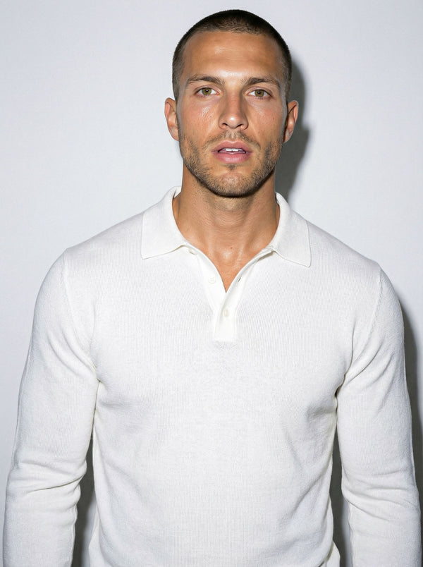 LONG SLEEVE KNITTED POLO | WHITE