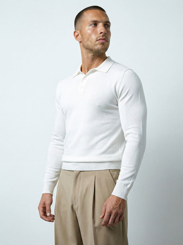 LONG SLEEVE KNITTED POLO | WHITE