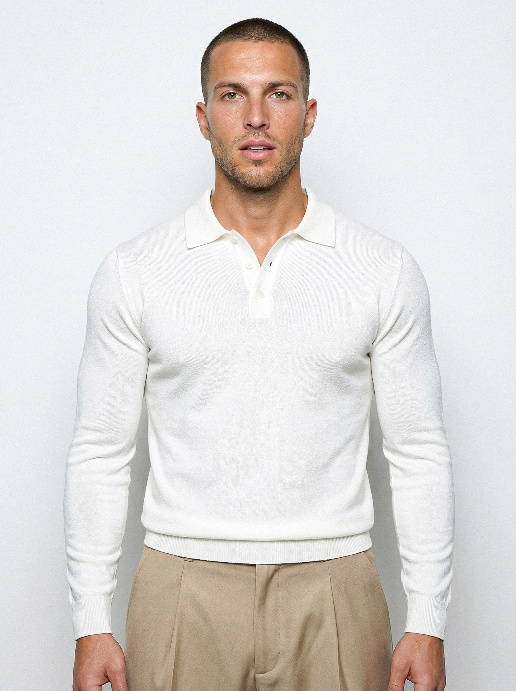 LONG SLEEVE KNITTED POLO | WHITE