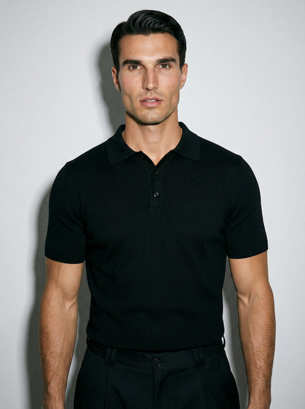 SHORT SLEEVE KNITTED POLO | BLACK