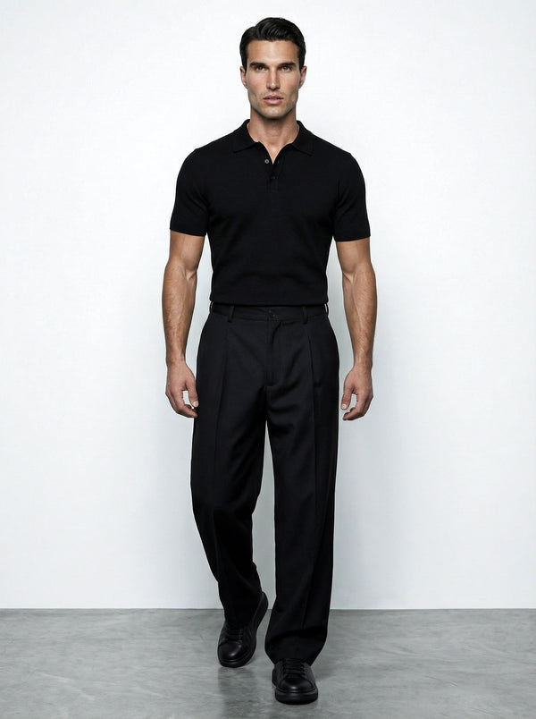 SHORT SLEEVE KNITTED POLO | BLACK