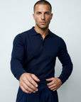 LONG SLEEVE KNITTED POLO | NAVY