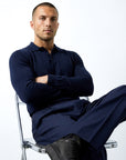 LONG SLEEVE KNITTED POLO | NAVY