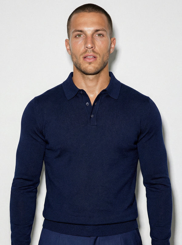 LONG SLEEVE KNITTED POLO | NAVY