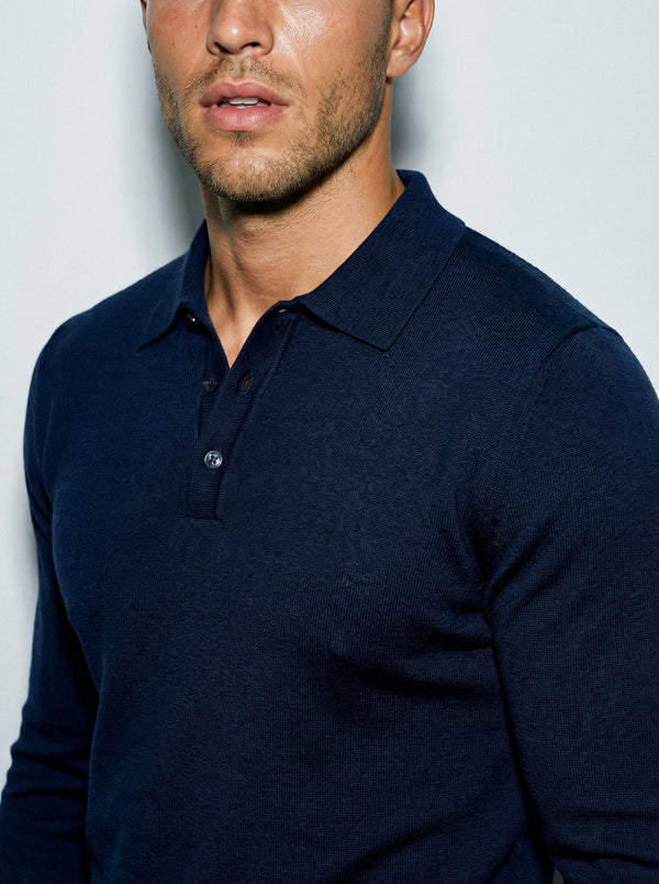 LONG SLEEVE KNITTED POLO | NAVY