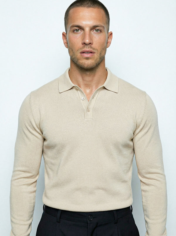 LONG SLEEVE KNITTED POLO | BEIGE