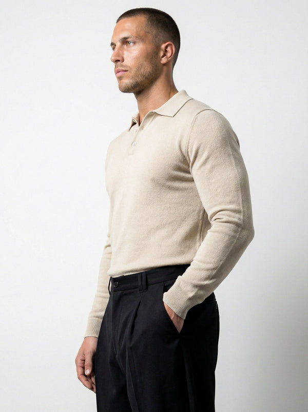 LONG SLEEVE KNITTED POLO | BEIGE