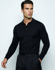LONG SLEEVE KNITTED POLO | BLACK