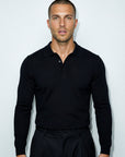 LONG SLEEVE KNITTED POLO | BLACK