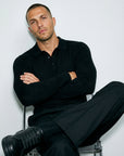 LONG SLEEVE KNITTED POLO | BLACK