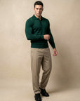 LONG SLEEVE KNITTED POLO | BOTTLE GREEN