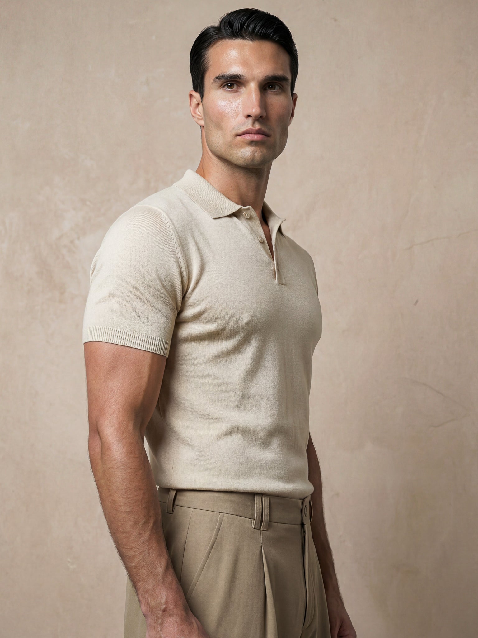 SHORT SLEEVE KNITTED POLO | BEIGE