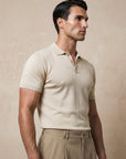 SHORT SLEEVE KNITTED POLO | BEIGE