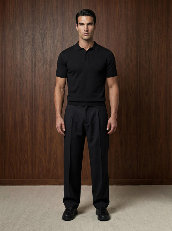 SHORT SLEEVE KNITTED POLO | BLACK