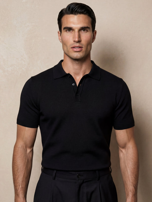 SHORT SLEEVE KNITTED POLO | BLACK
