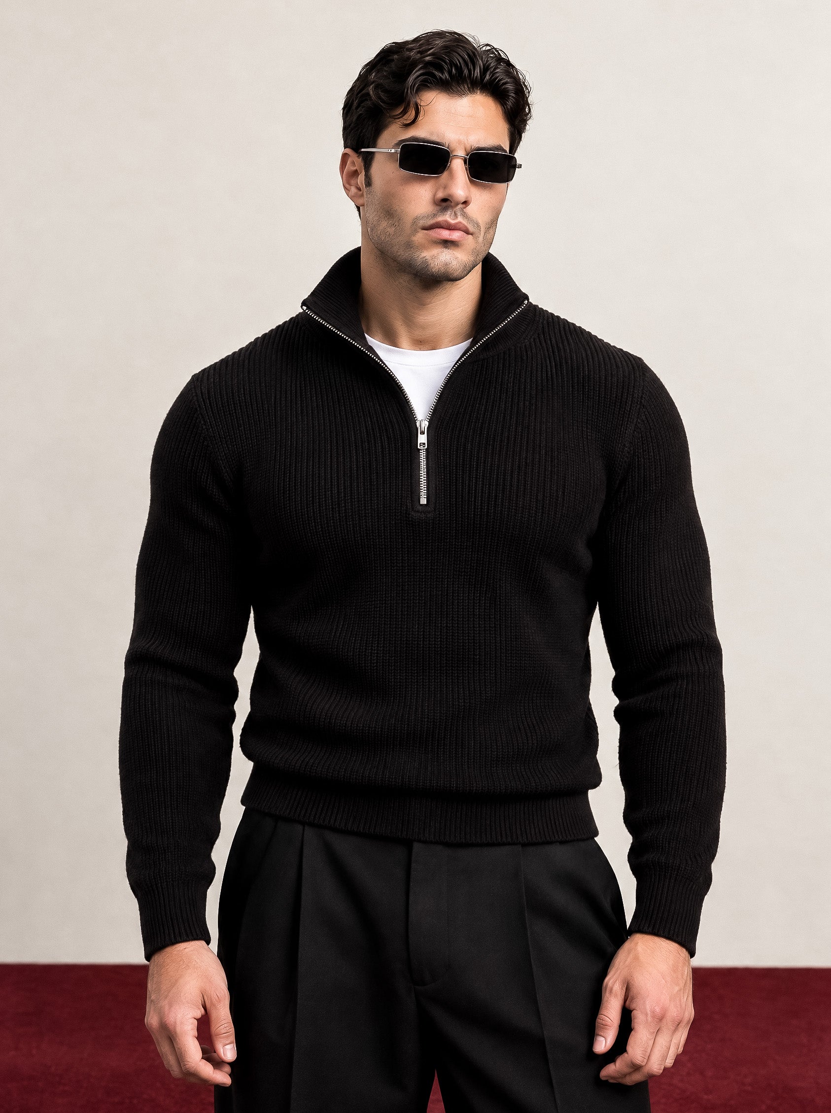 JERSEY PUNTO CANALÉ CUELLO CREMALLERA | NEGRO