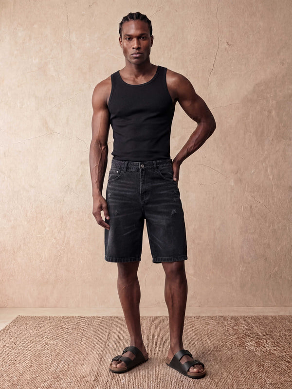 REGULAR FIT DENIM SHORTS | BLACK