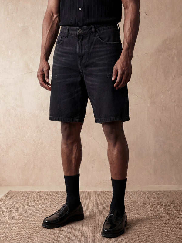 REGULAR FIT DENIM SHORTS | BLACK