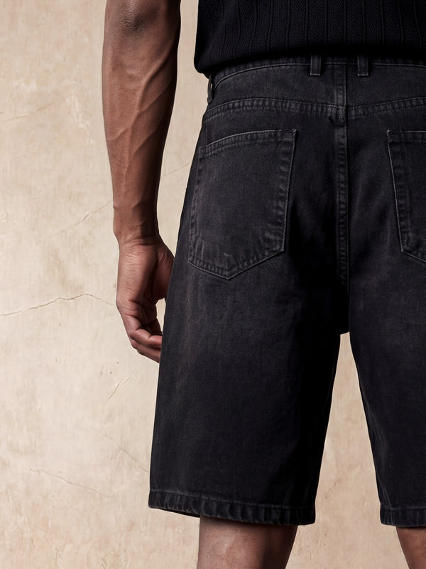 REGULAR FIT DENIM SHORTS | BLACK
