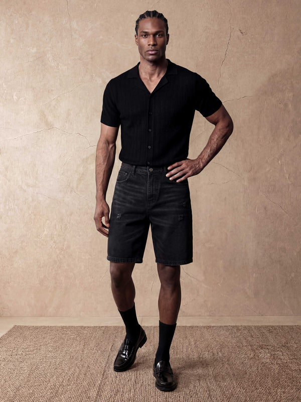 REGULAR FIT DENIM SHORTS | BLACK