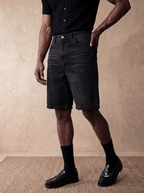 REGULAR FIT DENIM SHORTS | BLACK