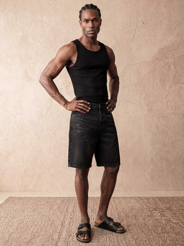REGULAR FIT DENIM SHORTS | BLACK