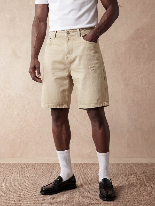 REGULAR FIT DENIM SHORTS | KHAKI