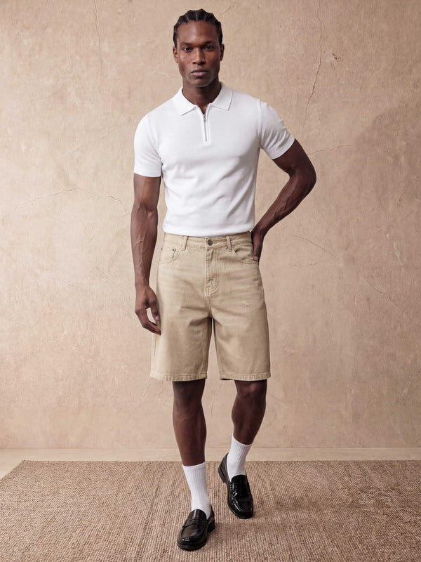 REGULAR FIT DENIM SHORTS | KHAKI
