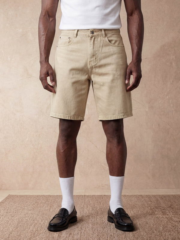 REGULAR FIT DENIM SHORTS | KHAKI