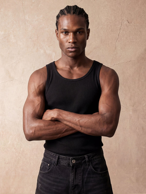 RIBBED TANK TOP | BLACK