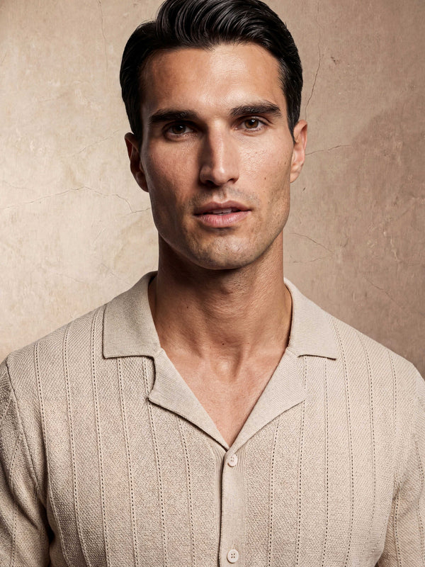 VERTICAL TEXTURE KNIT SHIRT | BEIGE