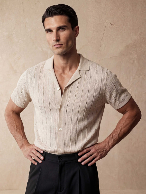 VERTICAL TEXTURE KNIT SHIRT | BEIGE
