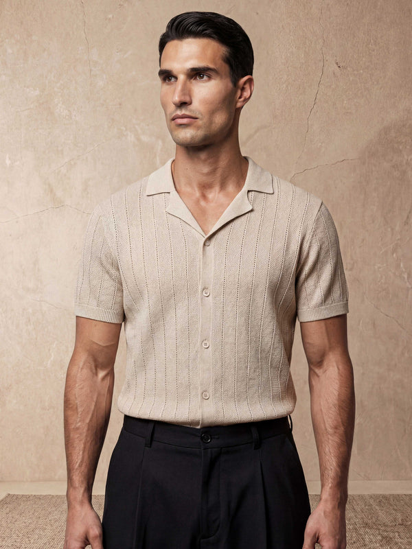 VERTICAL TEXTURE KNIT SHIRT | BEIGE