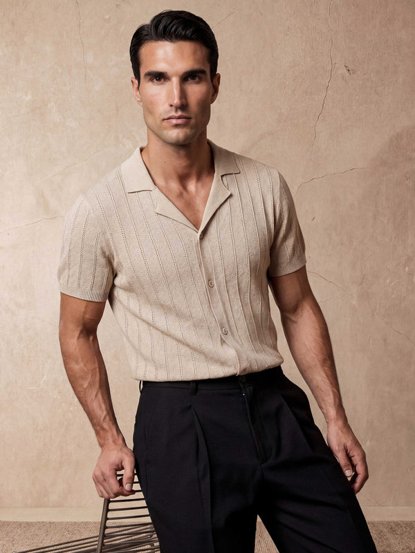 VERTICAL TEXTURE KNIT SHIRT | BEIGE