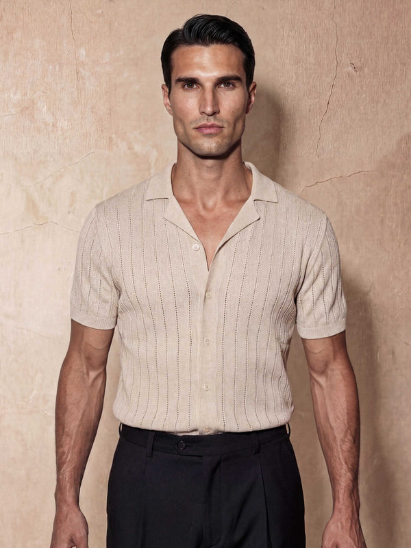 VERTICAL TEXTURE KNIT SHIRT | BEIGE