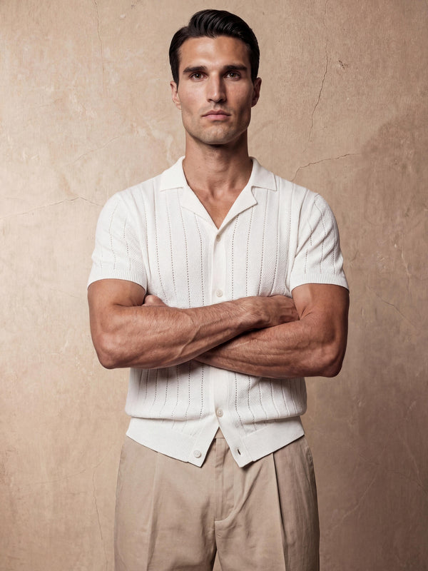 VERTICAL TEXTURE KNIT SHIRT | WHITE