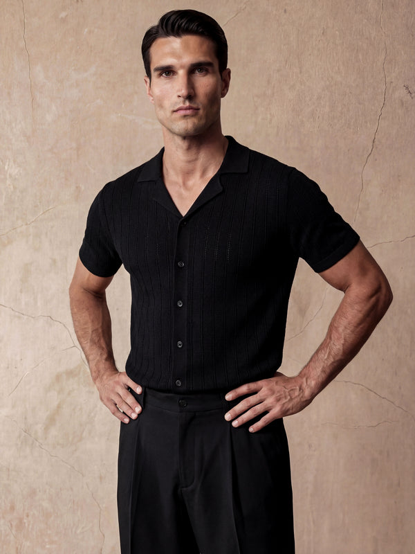 VERTICAL TEXTURE KNIT SHIRT | BLACK