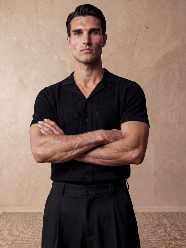 VERTICAL TEXTURE KNIT SHIRT | BLACK