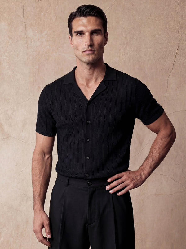 VERTICAL TEXTURE KNIT SHIRT | BLACK