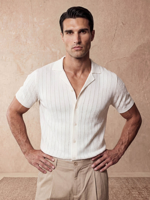 VERTICAL TEXTURE KNIT SHIRT | WHITE
