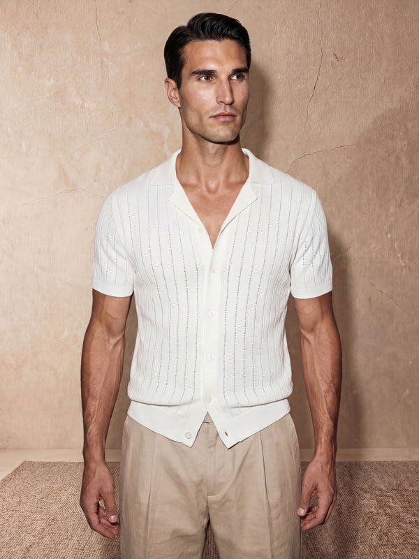VERTICAL TEXTURE KNIT SHIRT | WHITE