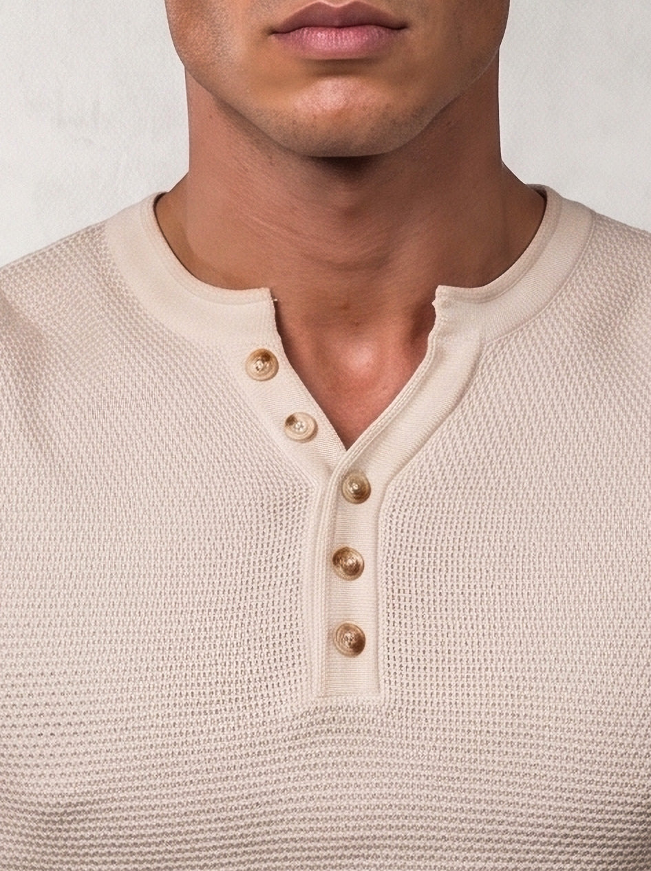 WAFFLE KNIT HENLEY | BEIGE