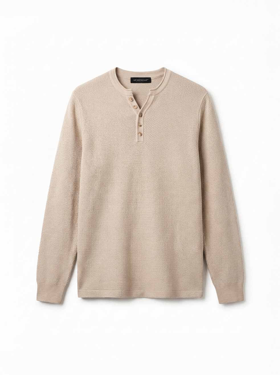 WAFFLE KNIT HENLEY | BEIGE
