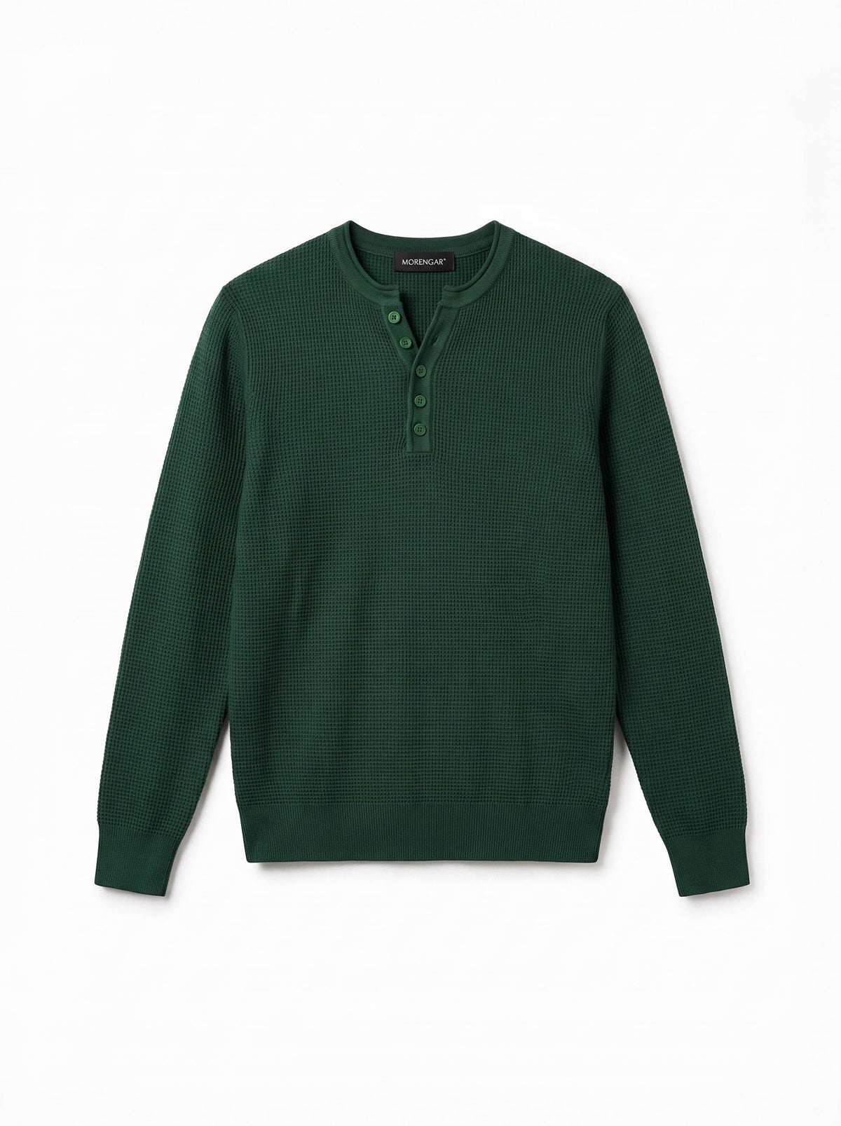WAFFLE KNIT HENLEY | GREEN
