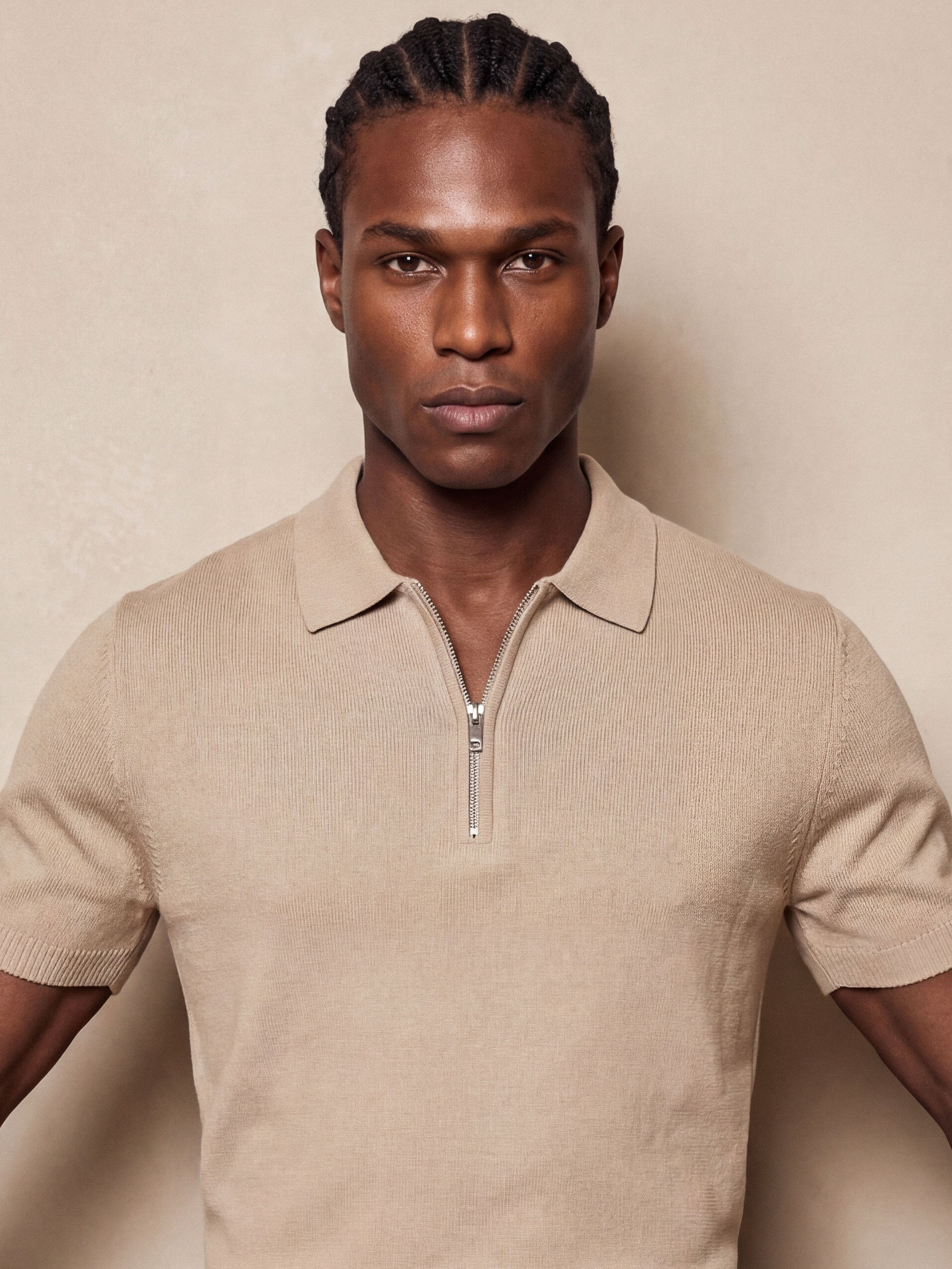 HALF-ZIP KNIT POLO | BEIGE – Morengar