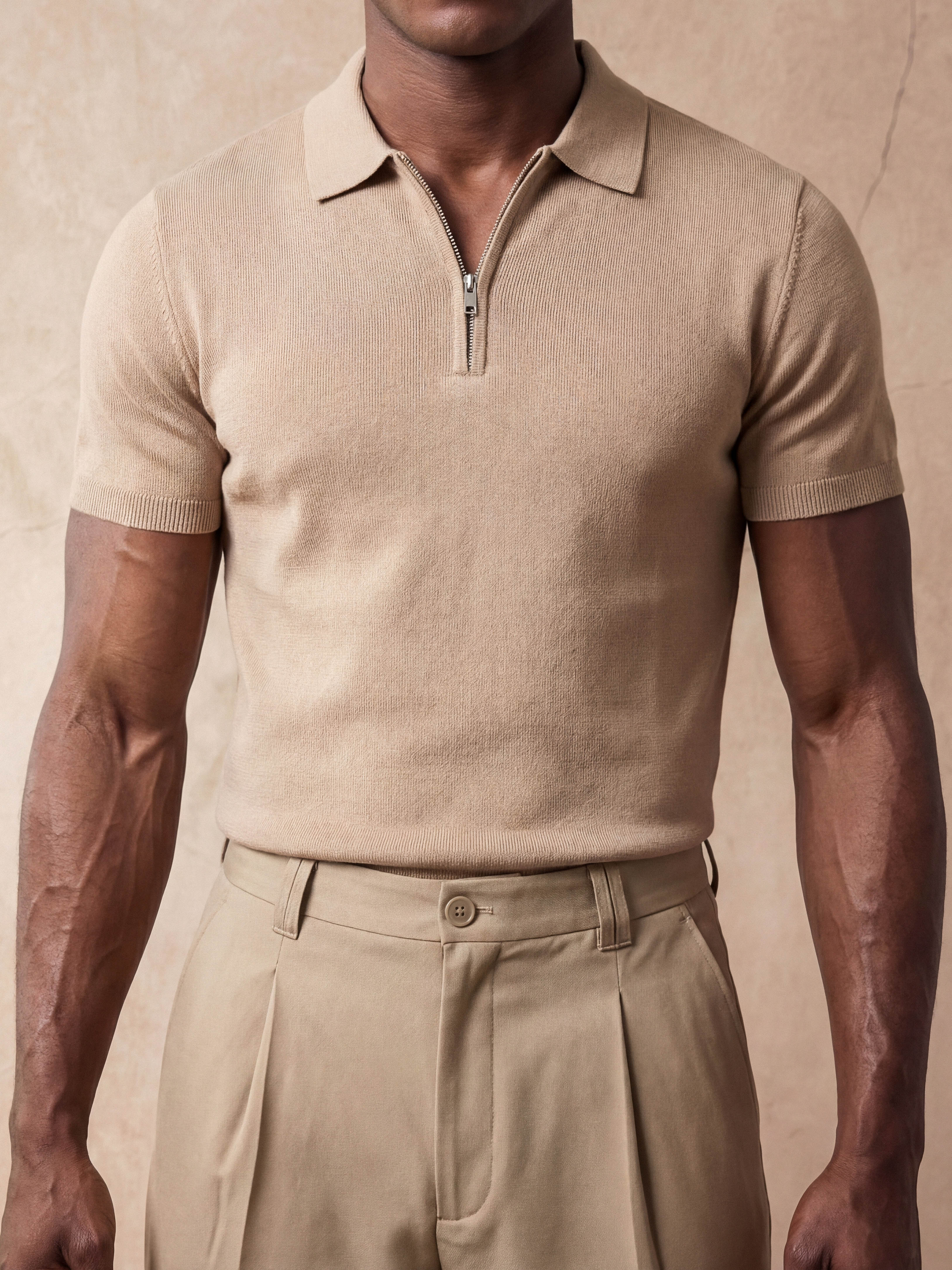 HALF-ZIP KNIT POLO | BEIGE – Morengar