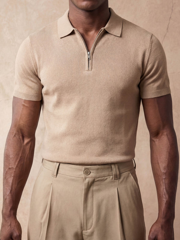 HALF-ZIP KNIT POLO | BEIGE