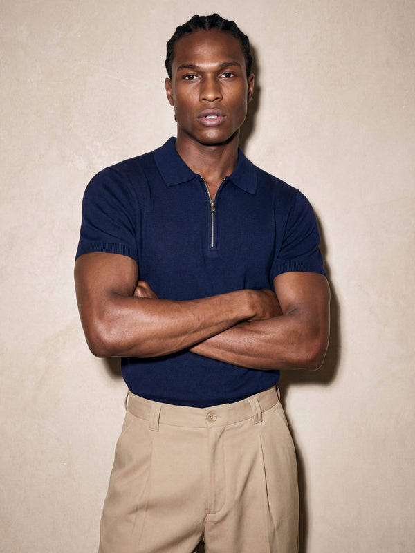 HALF-ZIP KNIT POLO | NAVY