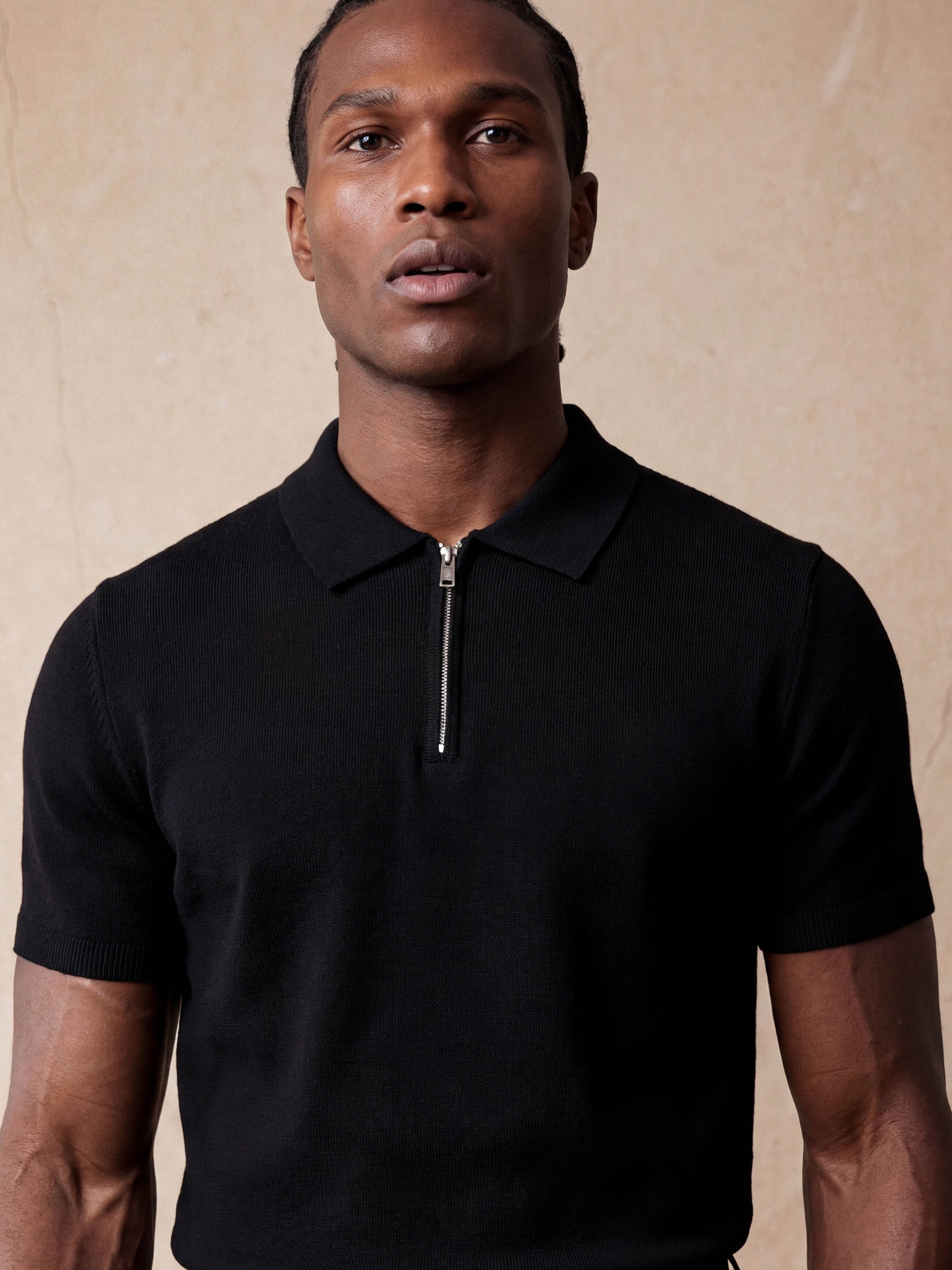 HALF-ZIP KNIT POLO | BLACK – Morengar